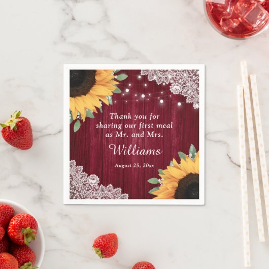 Rustieke Houten Kant Zonnebloem Bourgondische brui Servet (Insitu)