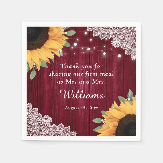 Rustieke Houten Kant Zonnebloem Bourgondische brui Servet (Voorkant)