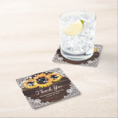 Rustieke Houten Kant Zonnebloem Bruiloft Dank u Kartonnen Onderzetters (Insitu)