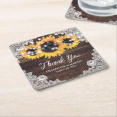 Rustieke Houten Kant Zonnebloem Bruiloft Dank u Kartonnen Onderzetters (Schuin)
