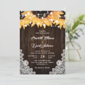 Rustieke Houten Kant Zonnebloem Bruiloft uitnodigi Kaart (Staand voorkant)