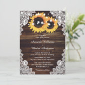 Rustieke Houten Kant Zonnebloem Bruiloft uitnodigi Kaart (Staand voorkant)