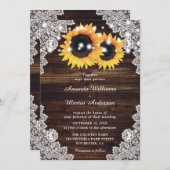 Rustieke Houten Kant Zonnebloem Bruiloft uitnodigi Kaart (Voorkant / Achterkant)