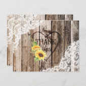 Rustieke Houten Kant Zonnebloem Hart Etsen Dank u Bedankkaart (Voorkant / Achterkant)