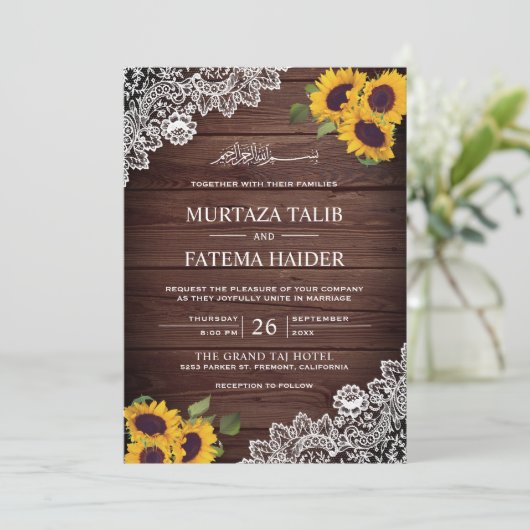 rustieke houten kant zonnebloem islamitische brui kaart (Staand voorkant)