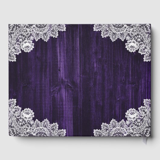 Rustieke Houten Kant Zonnebloem Paarse Bruiloft Gastenboek (Achterkant)