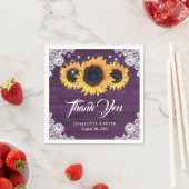 Rustieke Houten Kant Zonnebloem Paarse Bruiloft Servet (Insitu)