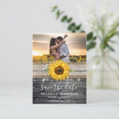 Rustieke Houten Kant Zonnebloem Save the Date Briefkaart (Staand voorkant)