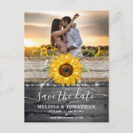 Rustieke Houten Kant Zonnebloem Save the Date Briefkaart