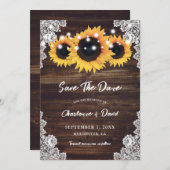 Rustieke Houten Kant Zonnebloem Save The Date Kaar (Voorkant / Achterkant)