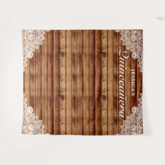 Rustieke houten & kanten Quinceañera-fotobehang Wandkleed (Voorkant (horizontaal))
