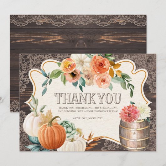 Rustieke Houten Kantwerk Herfst Dank Je Kaart (Voorkant / Achterkant)