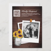 Rustieke Houten Kantwerk Zonnebloem Foto QR Code T Kaart (Achterkant)