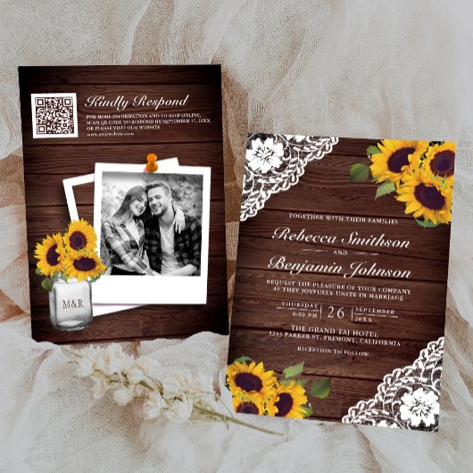 Rustieke Houten Kantwerk Zonnebloem Foto QR Code T Kaart