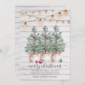 Rustieke houten kerstbomen String Lights Feestdagenkaart (Voorkant / Achterkant)