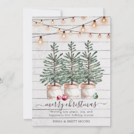 Rustieke houten kerstbomen String Lights Feestdagenkaart