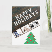 Rustieke Houten Kerstboom Rood 3 Foto Kerstmis Kaart (Voorkant)