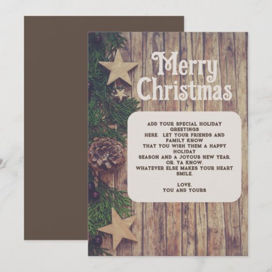 Rustieke houten kerstgrenen feestdagenkaart (Voorkant / Achterkant)