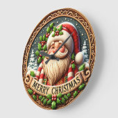 Rustieke Houten Kerstman Vrolijk Grote Klok (Hoek)
