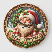 Rustieke Houten Kerstman Vrolijk Grote Klok (Voorkant)