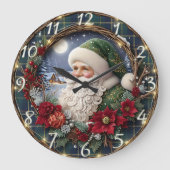 Rustieke Houten Kerstman Vrolijk Grote Klok (Voorkant)