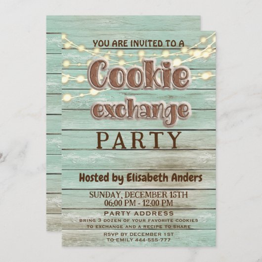 Rustieke houten koekje uitwisseling partij Uitnodi Kaart (Voorkant / Achterkant)