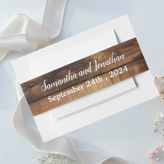 Rustieke houten koppels Foto Country Wedding Uitnodigingen Wikkel