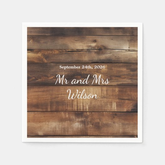 Rustieke houten koppels Foto Land Trouwdiner Servet (Voorkant)