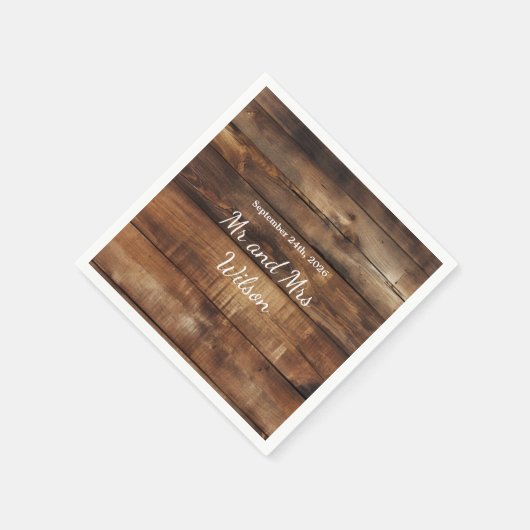 Rustieke houten koppels Foto Land Trouwdiner Servet (Hoek)