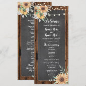 Rustieke Houten Krijtje Sunflowers Huwelijksprogra Programmakaart (Voorkant / Achterkant)