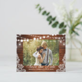 Rustieke houten kruik lampjes opslaan de datum ter aankondigingskaart (Staand voorkant)