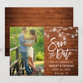 Rustieke Houten Kruik Lights Borstel Script Foto Save The Date (Voorkant / Achterkant)