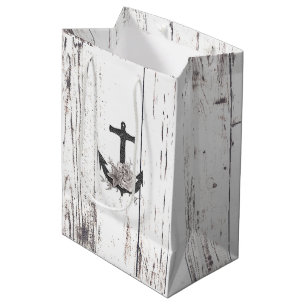 Rustieke Houten Kust Strand Anker Vintage Bloemen Medium Cadeauzakje