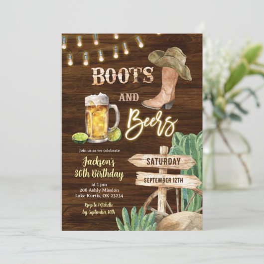 Rustieke houten laarzen en bieren Man Verjaardag Kaart (Staand voorkant)