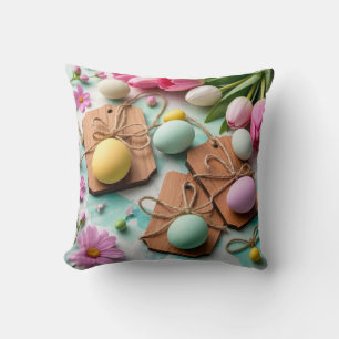 Rustieke houten labels met beschilderde paaseieren kussen