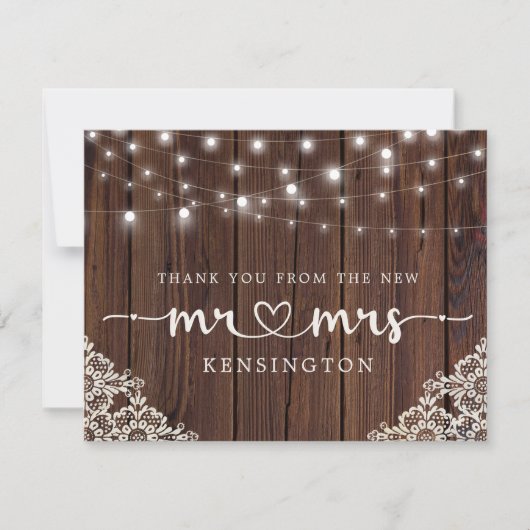 Rustieke houten lampen kanten nieuwe Mr. Mrs. Dank Bedankkaart (Voorkant)