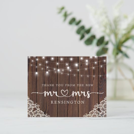 Rustieke houten lampen kanten nieuwe Mr. Mrs. Dank Bedankkaart (Staand voorkant)
