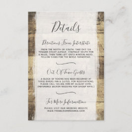 Rustieke Houten Land Bruiloft Details / Routebesch Informatiekaartje