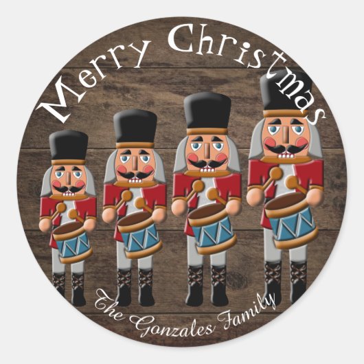 Rustieke Houten Land Kerstmis Notenkraker Ronde Sticker (Voorkant)