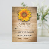 rustieke houten land zonnebloem bruiloft RSVP (Staand voorkant)