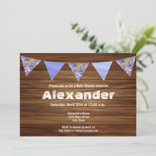 Rustieke houten landboerderij boy baby shower kaart (Staand voorkant)