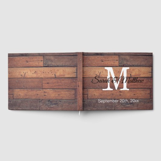 Rustieke Houten Landelijke Boerderij Trouwmonogram Gastenboek (Volledig)