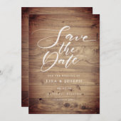 Rustieke Houten Landelijke Elegante Script Save The Date (Voorkant / Achterkant)