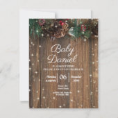 Rustieke houten landelijke kerst dennenkrans glans kaart (Voorkant)