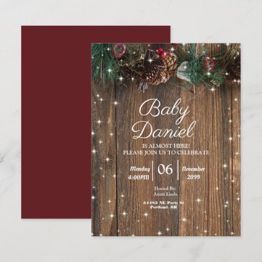 Rustieke houten landelijke kerst dennenkrans glans kaart (Voorkant / Achterkant)