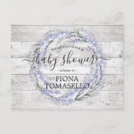Rustieke Houten Lavendel Bloemenkrans Baby Shower Uitnodiging Briefkaart
