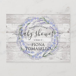 Rustieke Houten Lavendel Bloemenkrans Baby Shower Uitnodiging Briefkaart