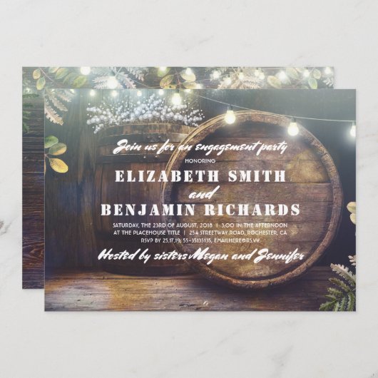 Rustieke houten lichten Baby's Breath Engagement P Kaart (Voorkant / Achterkant)