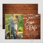 Rustieke Houten Lichten Borstel Script Foto Save The Date (Voorkant / Achterkant)