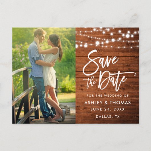 Rustieke Houten Lichten Borstel Script Save The Da Briefkaart (Voorkant)